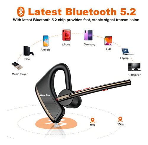 New Bee Audífonos Manos Libre Inalámbricos Bluetooth V5.2,