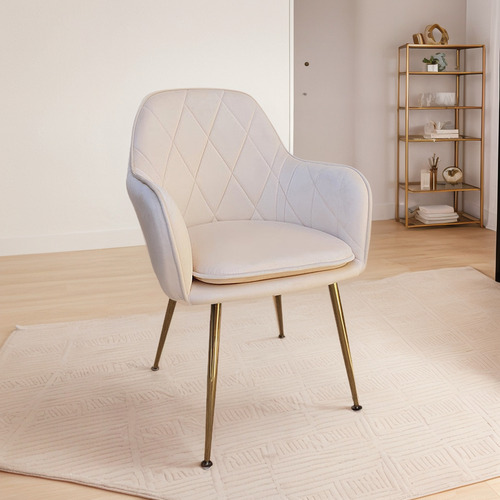 Pack 2 Sillas Sitial Poltrona Velvet Patas Doradas Respaldo Estructura de la silla Beige