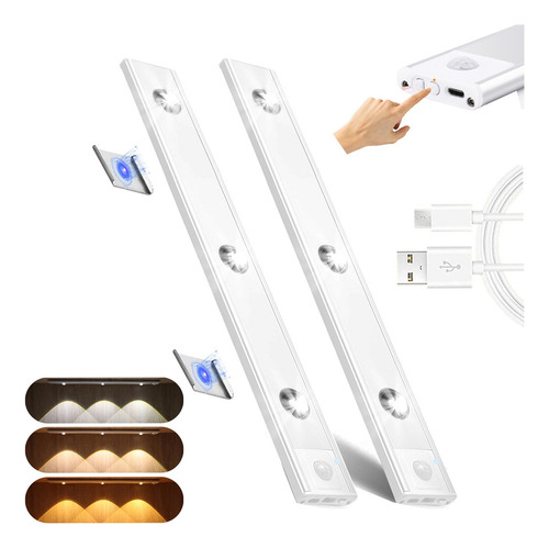 2 Barra De Luz Led Inteligente Con Sensor De Cuerpo Humano Estructura Blanco