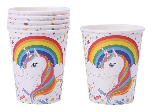 Vasos Cumpleaños Unicornio & Arcoíris 6 Unidades Glam