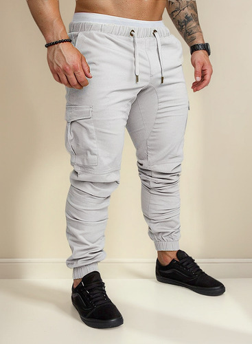 Pantalones Algodón Elástica Hombre Cargo Múltiples Bolsillos
