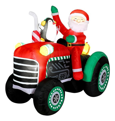 Tractor Inflable De Papa Noel De 5 Pies De Alto Con Pingüino