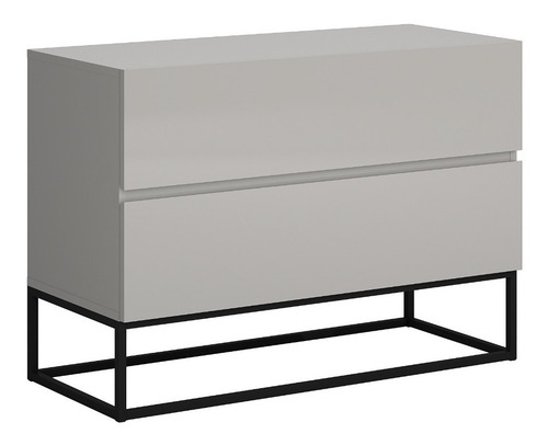 Mesa De Cabeceira Eros 60cm Estilo Off Industrial Base Preto Cor Off White/preto