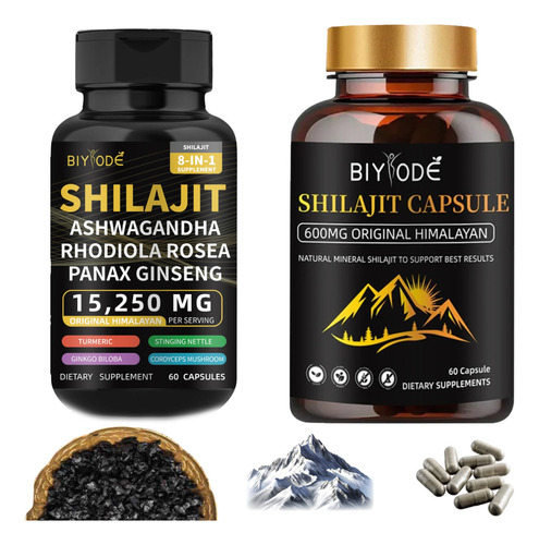 Shilajit Capsulas + Ashwagandha Suplementos Salud 8 En 1 Sabor Neutro