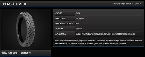 Pneu Dianteiro Dafra Riva 150 80/100-18 Technic Sport R S/c