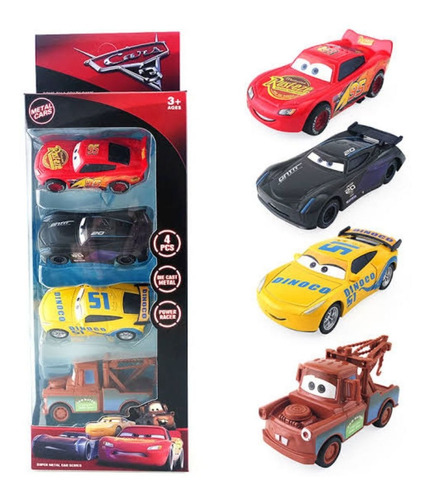 Pack 4 Carros Cars Rayo Mcqueen Fricción Metal Juguete Niños