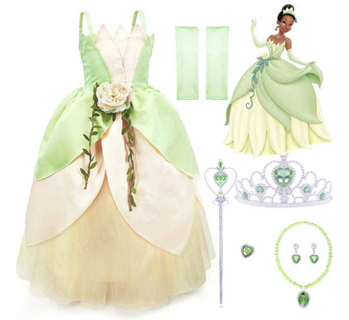 Vestido Tiana For Cosplay De La Princesa Y El Sapo, Con Flo