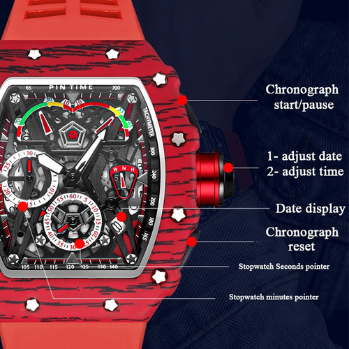 Reloj De Silicona Con Cronógrafo Luminoso Pintime 8132