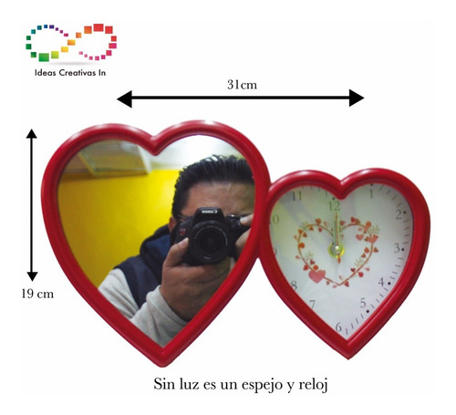 Portarretrato Personalizado Corazon Con Luz Led Y Reloj
