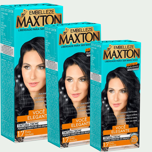 Kit Tinta De Cabelo Maxton Morena +elegante Preto 1.7 C/03 Tom 1 Preto