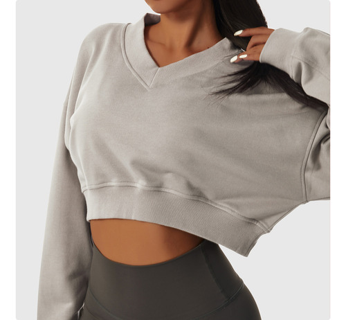 Top Tipo Jersey Casual Con Cuello En V A La Moda Para Mujer