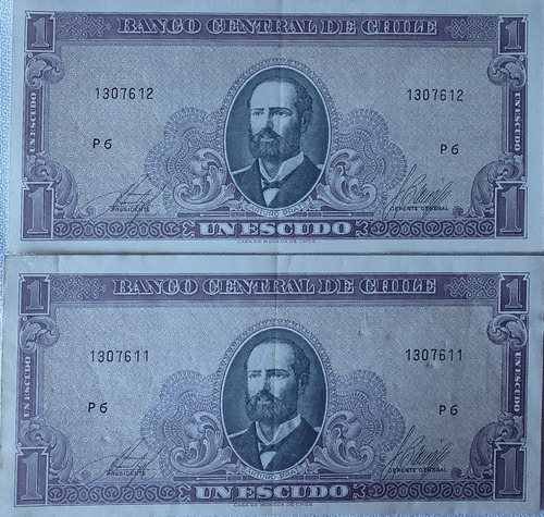 2 Billetes Chile 1 Escudo Correlativos (bb67