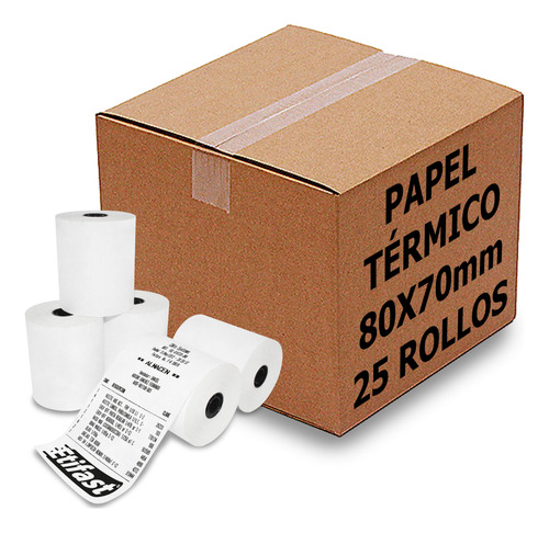 25 Rollos Papel Rollo Termico 80x70 Mm Ticket Recibos C/ Iva