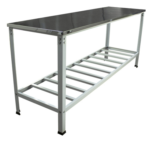 Mesa De Serviço Industrial Aço Inox 1,90x70 Com Prateleira