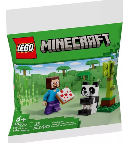 Lego Minecraft  Steve Y Baby Panda Polybag Set 30672 35 Pzas