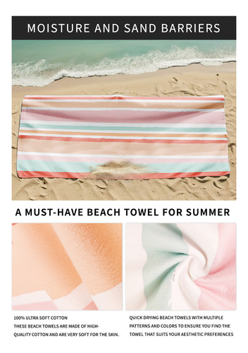 Toalla De Playa Con Estampado De Microfibra, Estilo Rayas1 T