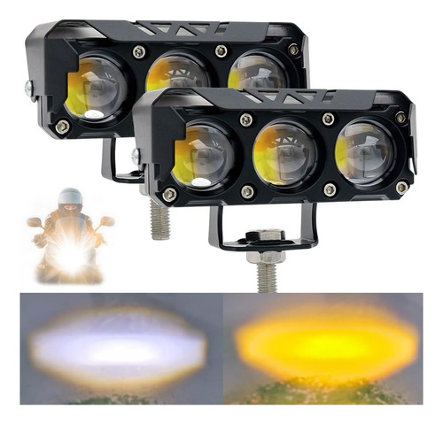 Par Faros Auxiliares Led Doble Color Luz Para Coche Moto