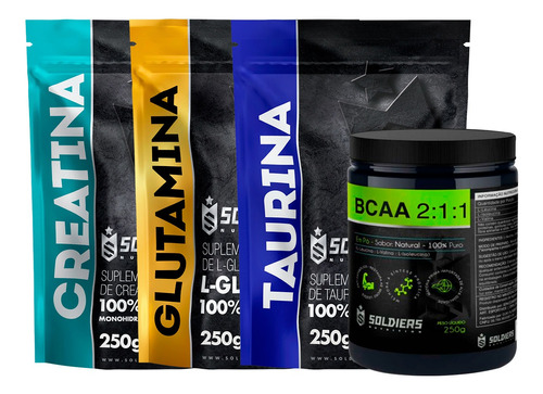 Kit: Bcaa + Creatina + Glutamina + Taurina (100% Puros)