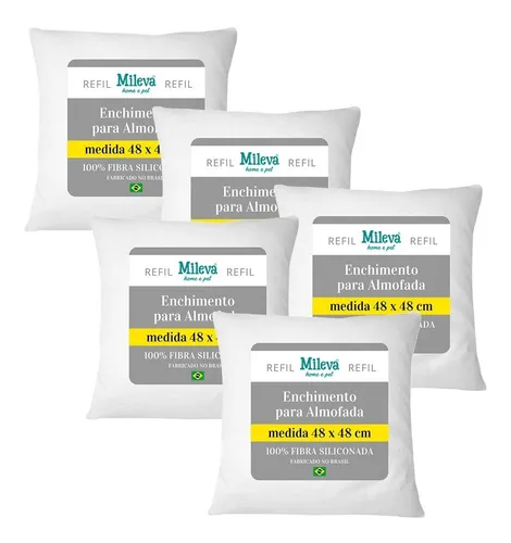 Kit 5 Enchimento Almofada Refil 48x48 Fibra 100% Siliconada Cor B...