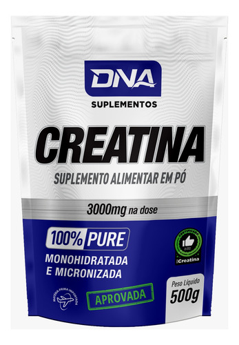 Creatina Pouch Monohidratada Pura 500g Dna Alimentos Sabor Sem Sabor