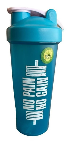 Shaker No Pain No Gain 600ml Vaso Deportivo Proteina Celeste