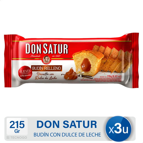 Budin Don Satur Vainilla Relleno Dulce De Leche - Pack X3