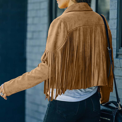 Abrigo Con Flecos Para Mujer, De Gamuza Sintética, Cómodo, Estilo Vaquero