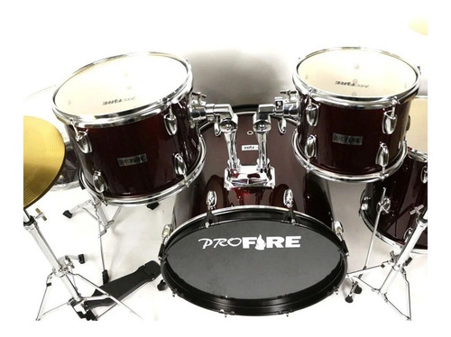 Imagem 4 de 6 de Bateria Pro Fire Bumbo 22 Vinho Ferragem Cromada Com Pratos