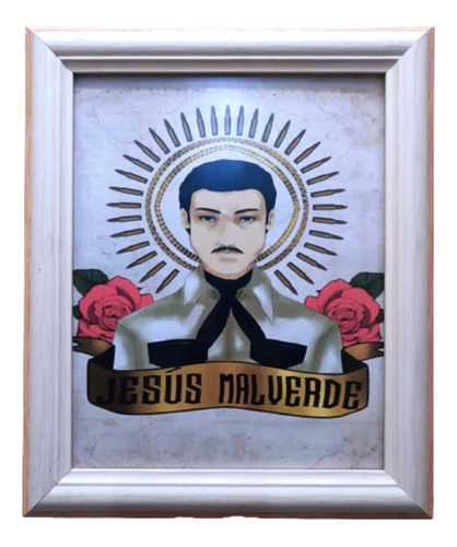 Jesus Malverde Enmarcado 30 X 25 Cms 