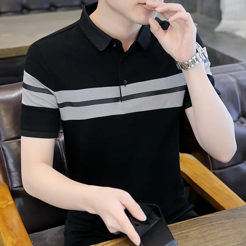 Polo A Rayas De Estilo Coreano Para Hombre