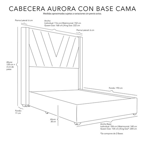 Cabecera + Base Cama Individual Dicasa Aurora Black Negro