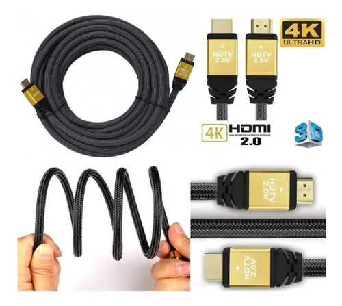 Imagen 2 de 3 de Cable Ultra Hd 4k Enchape Oro! 1.5 Metros