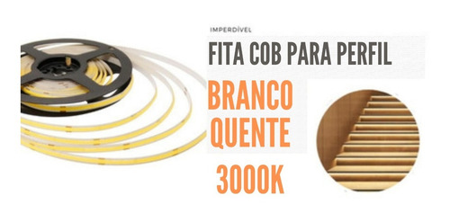 Imagem 1 de 6 de Fita Led Cob Para Perfil Branco Quente 3000k 12v Ip20 5m