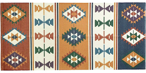 ~? Ukeler Cotton Braided Kilim Rug Hand Woven Colorful Print