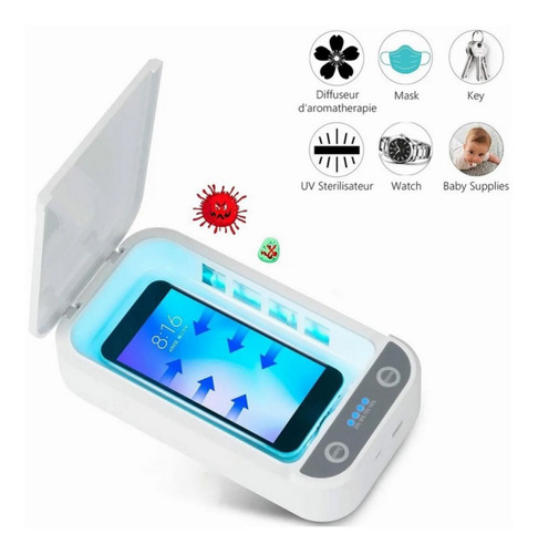 CamVeo joyas bacterias y gérmenes teléfono móvil esterilizador UV Caja esterilizadora UV para teléfono celular caja de lámpara UV con función de aromaterapia para máscara 
