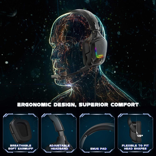 Audífonos gamer Onikuma K20 negro con luz rgb LED