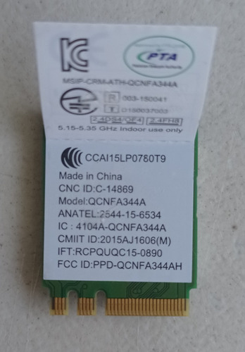 Tarjeta De Red Inalámbrica Wifi Anatel Mod Qcnfa344a (Usado)