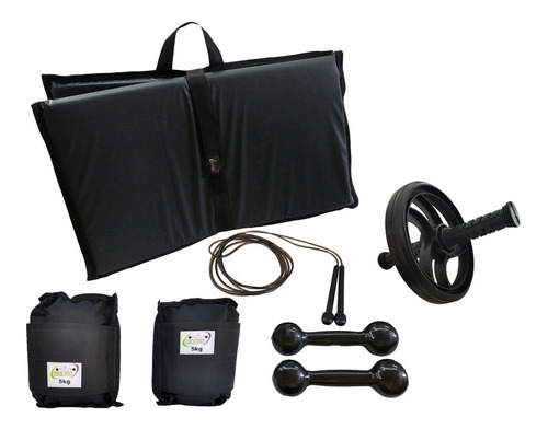 Kit Colchonete + Caneleira 5kg +halter 4kg + Corda + Roda 