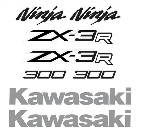 Adesivos Compatível Kawasaki Ninja 300 Zx-3r Cinza Kit 018 Cor MOTO NINJA 300 ZX-3R CINZA