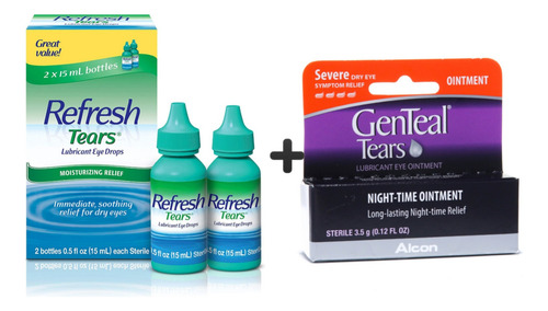 2 Refresh Tears + Gel Genteal Combo Ojos Frescos Día Y Noche
