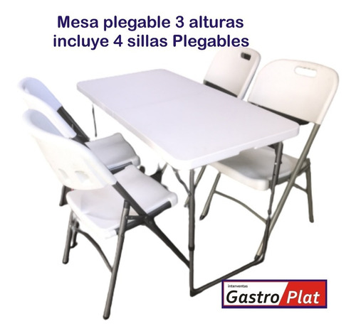 Mesa Plegable Camping/balcon De1,20x60x75 Mas 4 Sillas Plega