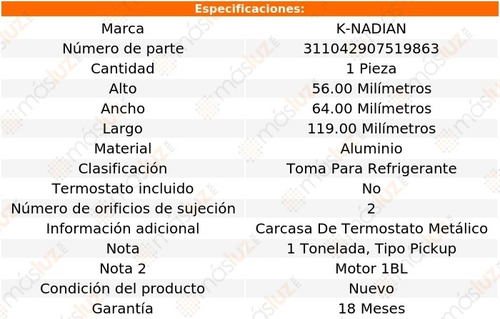 Toma De Refrigerante Aluminio 2 Pernos C30 L6 4.1l 66/75