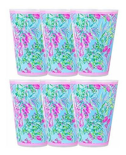 Lilly Pulitzer - Vasos Reutilizables De Plástico Azul - Rosa