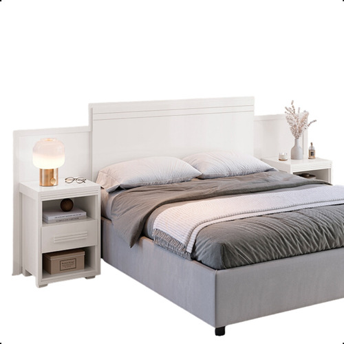 Cabeceira De Cama Ajustavel Queen Casal Com Criado Mudo 100% Mdf Gavetas Dinamarca Branco