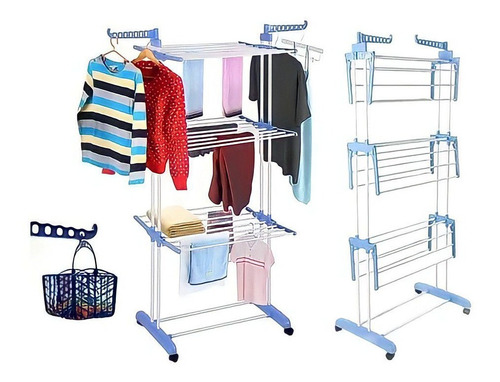 Imagen 2 de 4 de Tendedero Organizador Colgador Ropa Plegable 3 Niveles