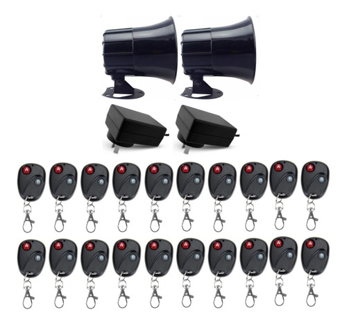 2 Alarmas Vecinales Ext/int Con 20 Controles Sirena 12v 20w
