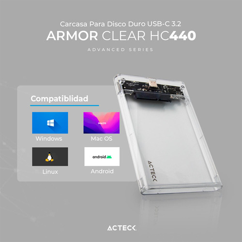 Case Enclosure Acteck 5 Gbps Sata 2.5 Usb-c Negro Ac-934695