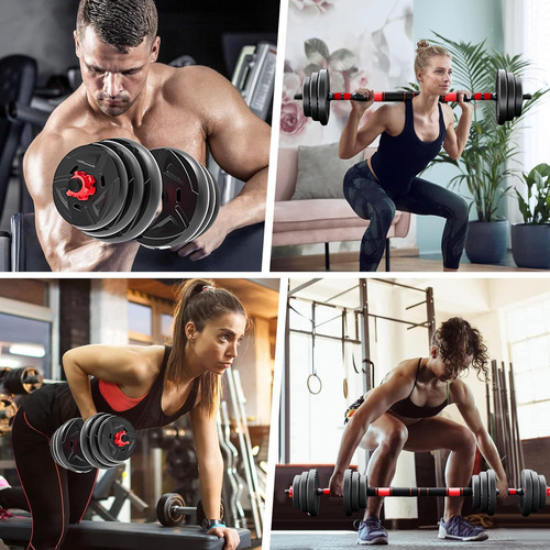Kit De Pesas Set Mancuernas Ajustable 20kg Barra Rusa Kettlebell Ejercicio Completo Color Negro