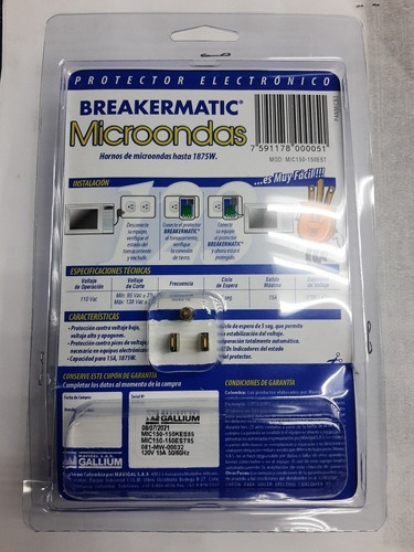 Imagen 2 de 2 de Protector Breakermatic Para Horno Microondas