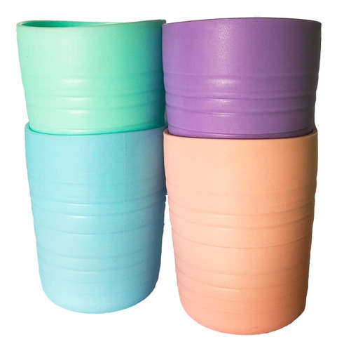 Vaso Pasticos Con Diseño Grill Color Pasteles  X4 Und.
